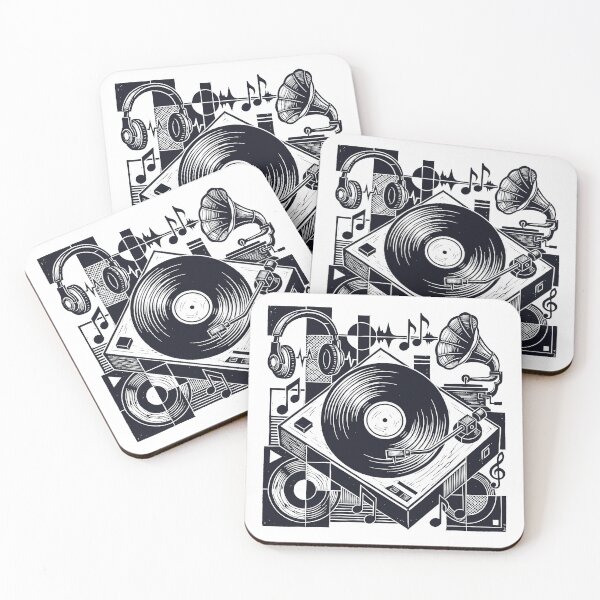 Item preview, Turntable Vinyl Record Player Woodcut Linocut Art designed and sold by KiwiRider.