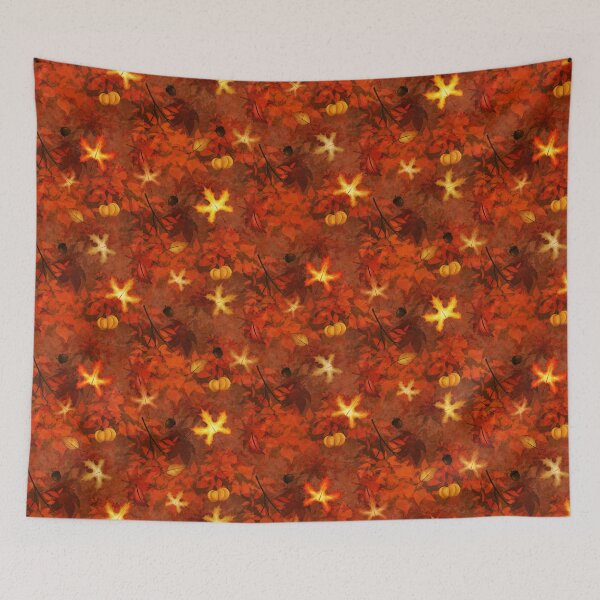 Item preview, Vibrant orange red and yellow autumn leaf pattern designed and sold by Thistlegrove.
