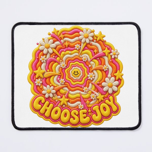 Item preview, Embroidered Choose Joy Smiley — Retro Psychedelic Happiness Portal designed and sold by Emoji Emblems.