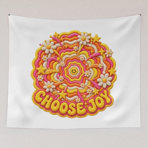 Item preview, Embroidered Choose Joy Smiley — Retro Psychedelic Happiness Portal designed and sold by Emoji Emblems.