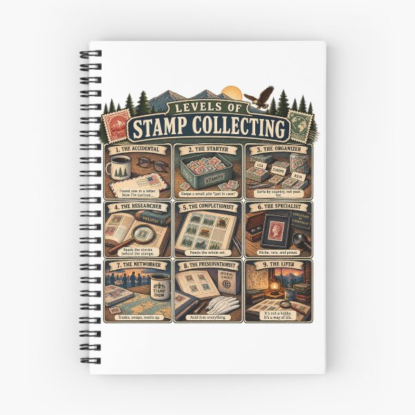 Item preview, Levels of Stamp Collecting - Funny Philately Collector Evolution Chart designed and sold by Neurospicy Trolls.