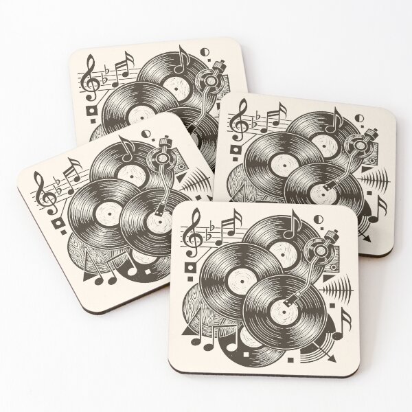 Item preview, Vinyl Record Stack Music Woodcut Linocut Art designed and sold by KiwiRider.