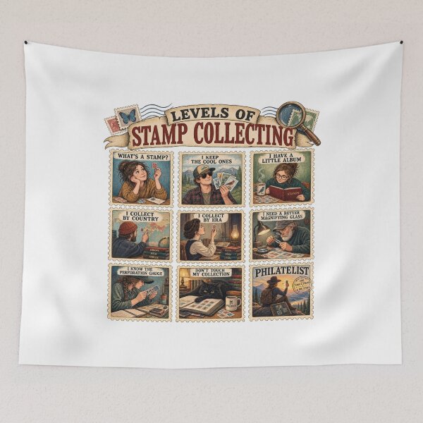 Item preview, Levels of Stamp Collecting - Funny Philatelist Evolution Stamp Chart designed and sold by Neurospicy Trolls.