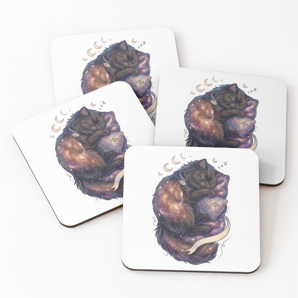 Item preview, Fluffy Galaxy Cat Sleeping with Crescent Moons designed and sold by PetalsPaws.