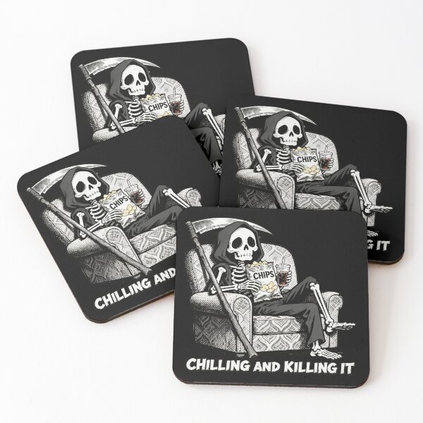Item preview, Chilling and Killing It Skeleton Halloween Illustration designed and sold by Uglyandcute.