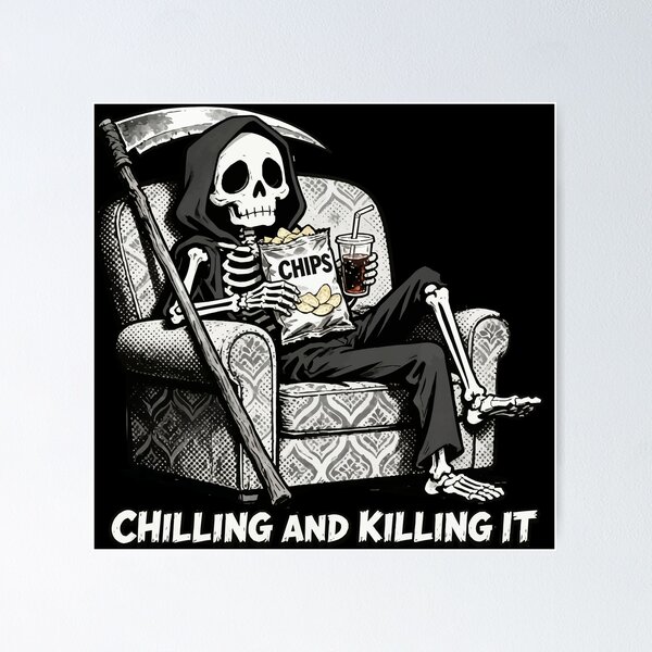 Item preview, Chilling and Killing It Skeleton Halloween Illustration designed and sold by Uglyandcute.