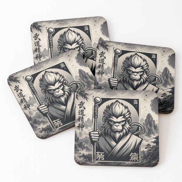 Item preview, Monkey King Martial Arts Warrior | Traditional Chinese Ink Art designed and sold by Fei Long Design Hub.