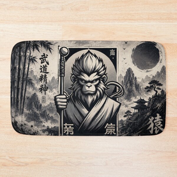Item preview, Monkey King Martial Arts Warrior | Traditional Chinese Ink Art designed and sold by Fei Long Design Hub.