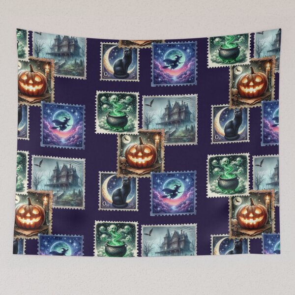 Item preview, Halloween Postage Stamp Pattern – Spooky Vintage Collection designed and sold by Szpaku desart .