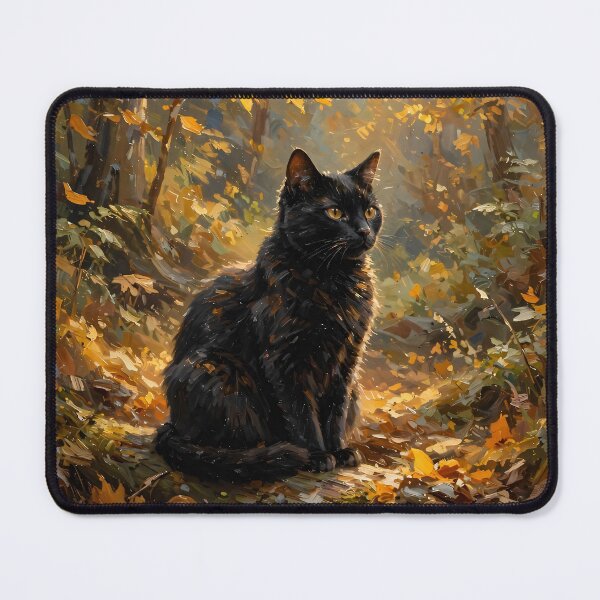 Item preview, Black Cat in Autumn Forest Impressionist Oil Painting designed and sold by Jozefin's Studio.