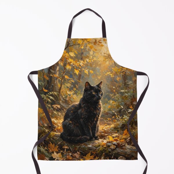Item preview, Black Cat in Autumn Forest Impressionist Oil Painting designed and sold by Jozefin's Studio.