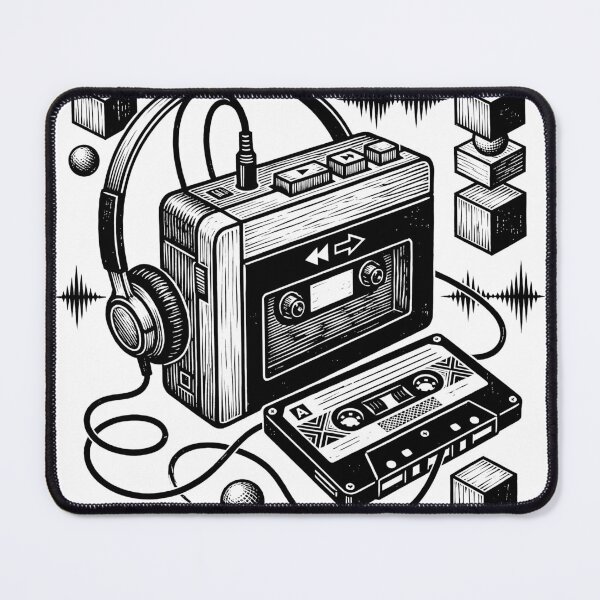 Item preview, Retro Cassette Player Walkman Woodcut Linocut Art designed and sold by KiwiRider.
