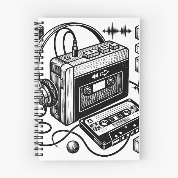 Item preview, Retro Cassette Player Walkman Woodcut Linocut Art designed and sold by KiwiRider.