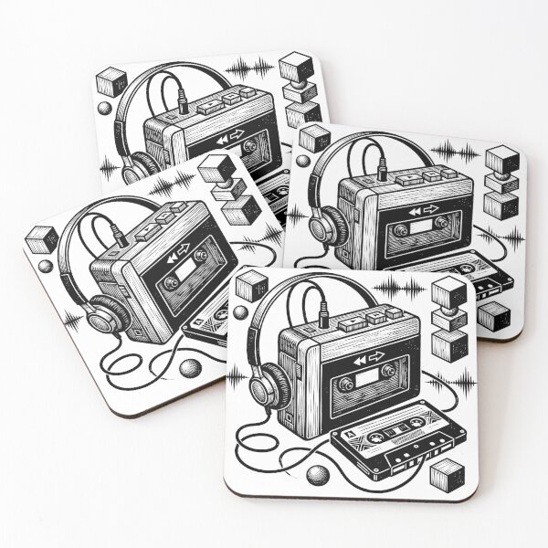 Item preview, Retro Cassette Player Walkman Woodcut Linocut Art designed and sold by KiwiRider.