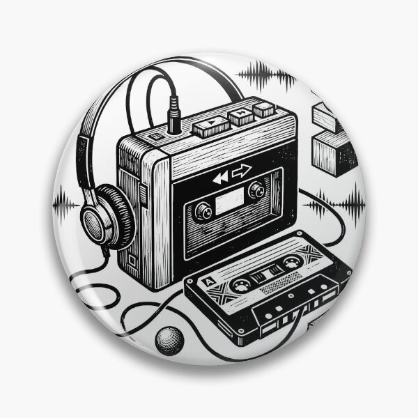 Item preview, Retro Cassette Player Walkman Woodcut Linocut Art designed and sold by KiwiRider.
