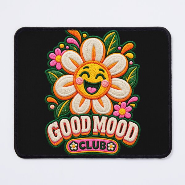 Item preview, Happy Daisy Good Mood Club – Retro Embroidered Smiley Flower designed and sold by Emoji Emblems.