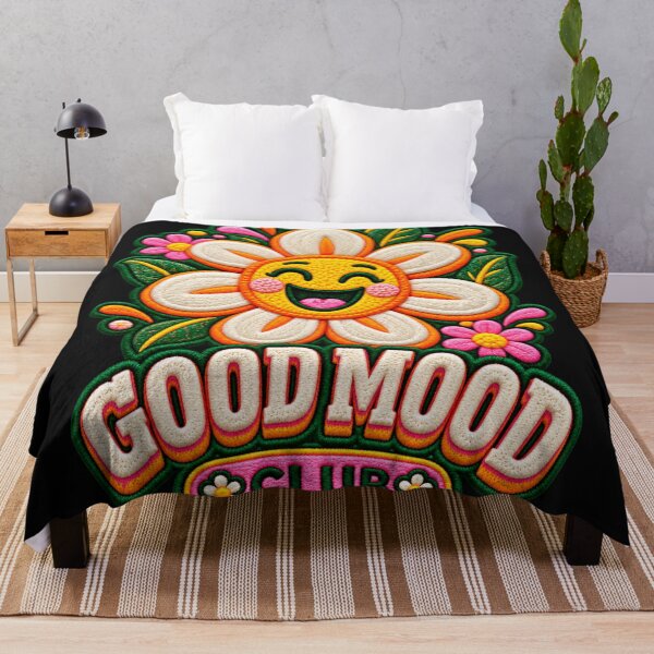 Item preview, Happy Daisy Good Mood Club – Retro Embroidered Smiley Flower designed and sold by Emoji Emblems.