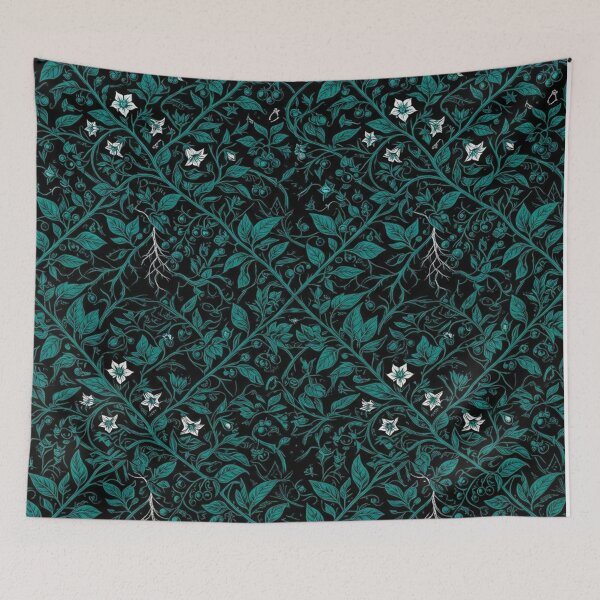 Item preview, Dark Teal Botanical Floral Vine Pattern designed and sold by Owcomm.