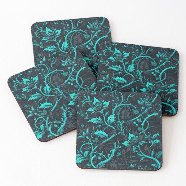 Item preview, Dark Cyan Floral Vines Botanical Pattern designed and sold by Owcomm.