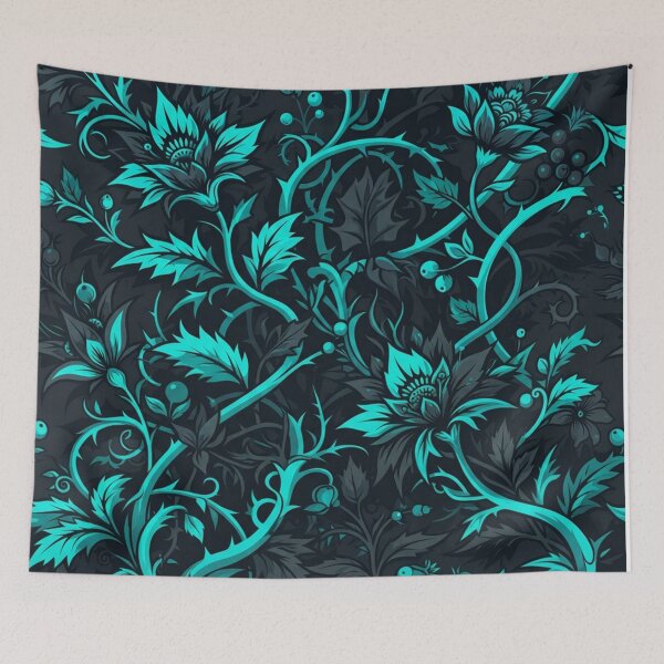 Item preview, Dark Cyan Floral Vines Botanical Pattern designed and sold by Owcomm.