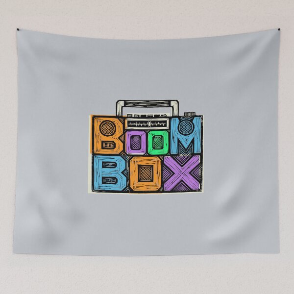 Item preview, Vintage Boombox Typography Retro 80s Woodcut Linocut Art designed and sold by KiwiRider.