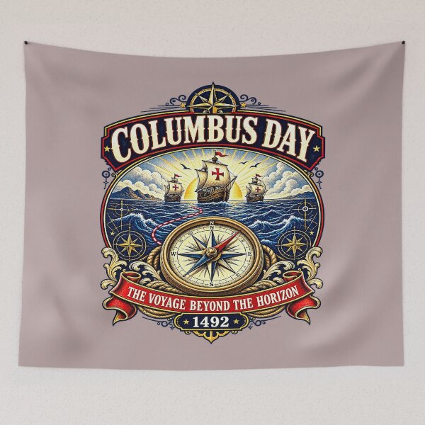 Item preview, Columbus Day 1492 - Vintage Voyage Beyond The Horizon designed and sold by noristore.