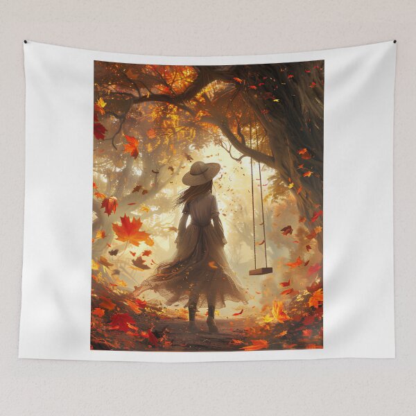 Item preview, Autumn Whispers — Girl by the Swing in a Fall Forest designed and sold by SilentFlower.