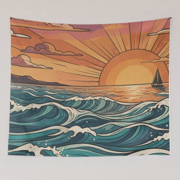 Item preview, Vintage Sailboat Ocean Sunset Retro Waves designed and sold by Owcomm.