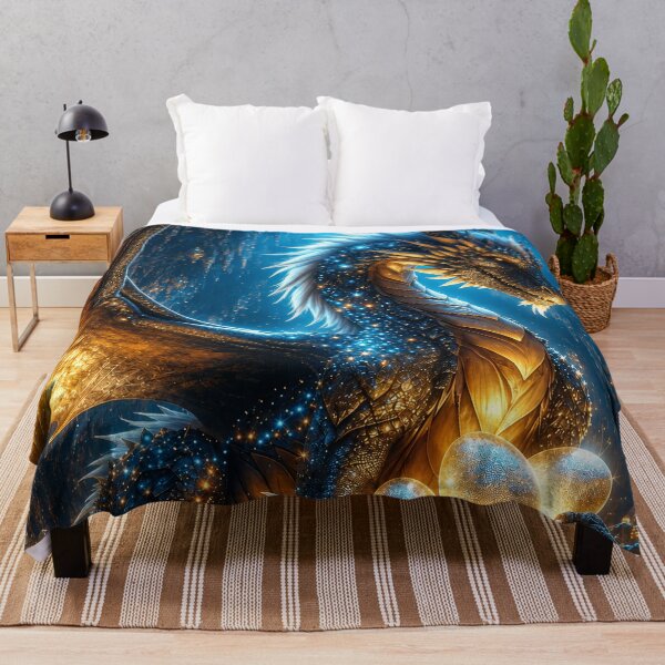 Item preview, Blue Gold Dragon – Fantasy Dragon with Golden Eggs in a Crystal Cave designed and sold by DrakariArt.