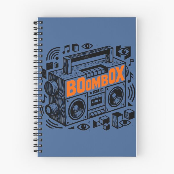 Item preview, Boombox Vintage 80s Ghetto Blaster Orange Woodcut Linocut Art designed and sold by KiwiRider.