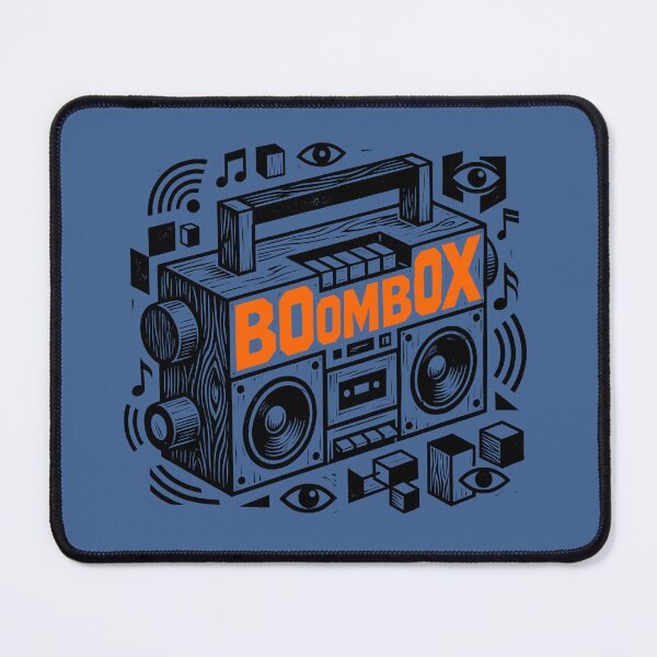 Item preview, Boombox Vintage 80s Ghetto Blaster Orange Woodcut Linocut Art designed and sold by KiwiRider.