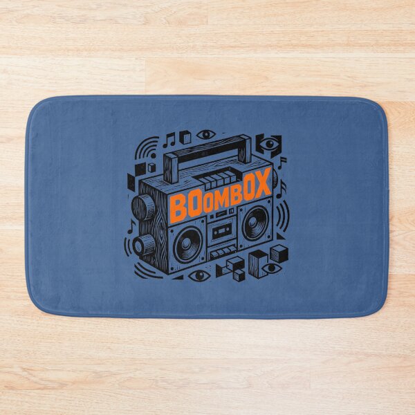 Item preview, Boombox Vintage 80s Ghetto Blaster Orange Woodcut Linocut Art designed and sold by KiwiRider.