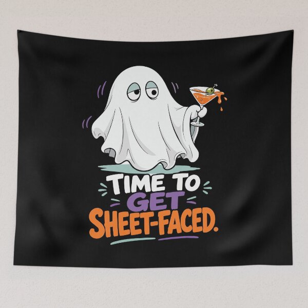 Item preview, Time to Get Sheet-Faced Cocktail Ghost Halloween Illustration designed and sold by Uglyandcute.