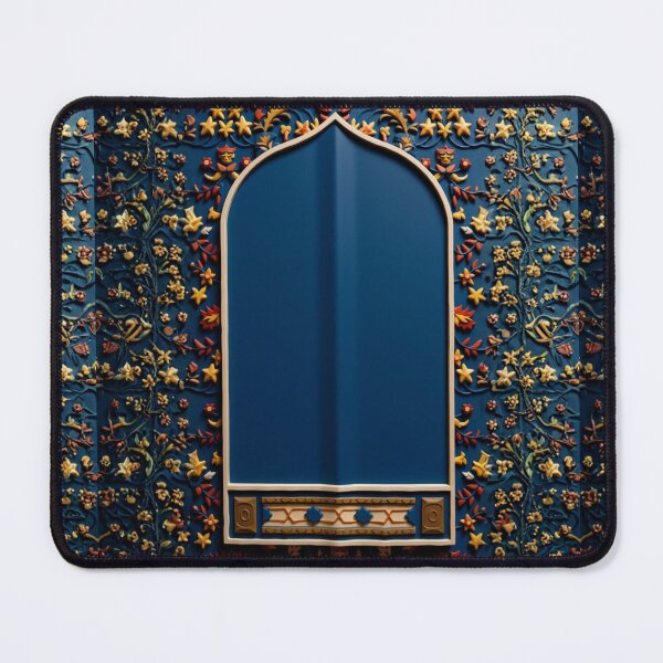 Item preview, Powered by Salah: Floral Mihrab Prayer Rug Art (3D reliefs deep blue V.2) designed and sold by D-Islamic.