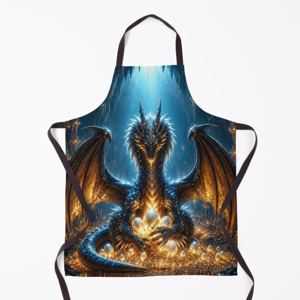 Item preview, Blue and Gold Dragon with Eggs in Fantasy Cave designed and sold by DrakariArt.