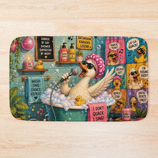 Item preview, Funny Duck Bathroom Karaoke Shower Curtain & Bath Mat designed and sold by StickyStick Studio.