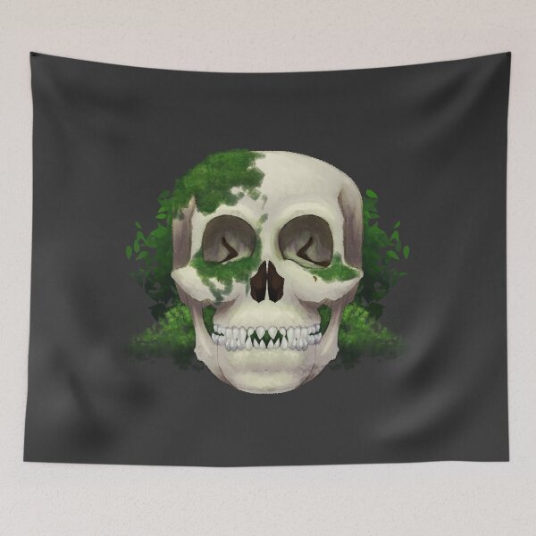 Item preview, Mossy old fanged skull designed and sold by Thistlegrove.