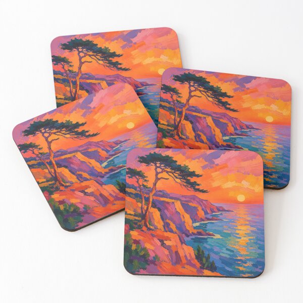 Item preview, Colorful Coastal Sunset Cliffs Expressionist Landscape designed and sold by GutyzDesignsES.
