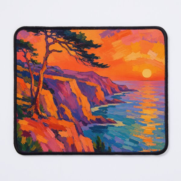 Item preview, Colorful Coastal Sunset Cliffs Expressionist Landscape designed and sold by GutyzDesignsES.