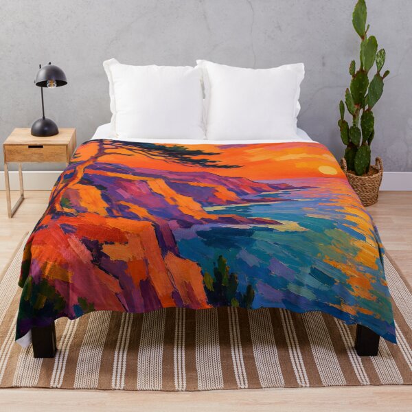 Item preview, Colorful Coastal Sunset Cliffs Expressionist Landscape designed and sold by GutyzDesignsES.