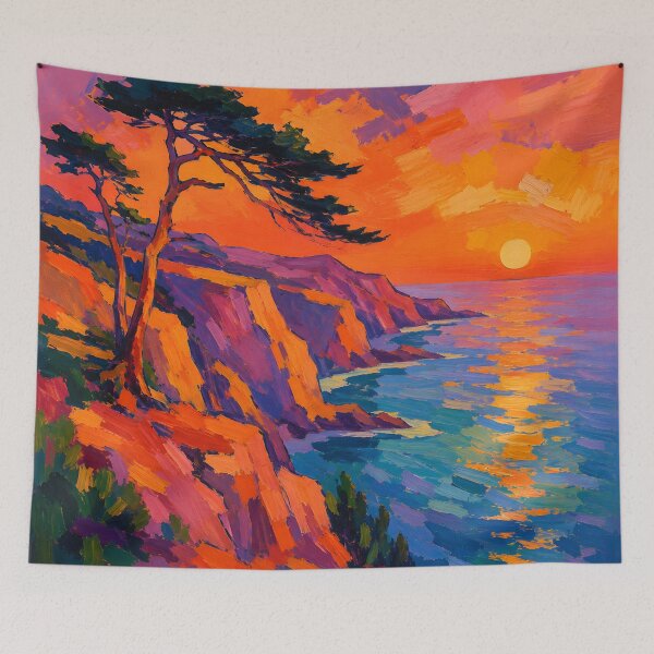 Item preview, Colorful Coastal Sunset Cliffs Expressionist Landscape designed and sold by GutyzDesignsES.
