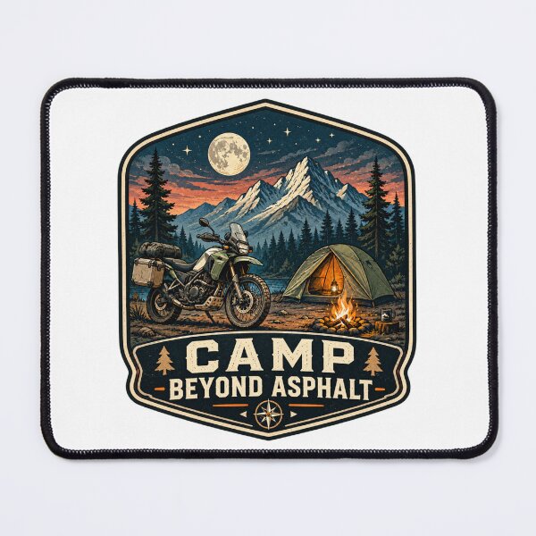 Item preview, Camp Beyond Asphalt Retro Adventure Motorcycle Camping designed and sold by TorqueTheoryLab.