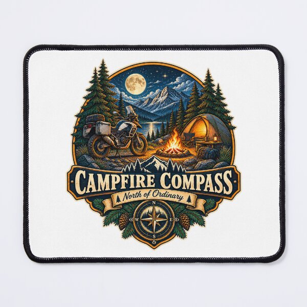 Item preview, Campfire Compass Motocamping Adventure Motorcycle Design designed and sold by TorqueTheoryLab.