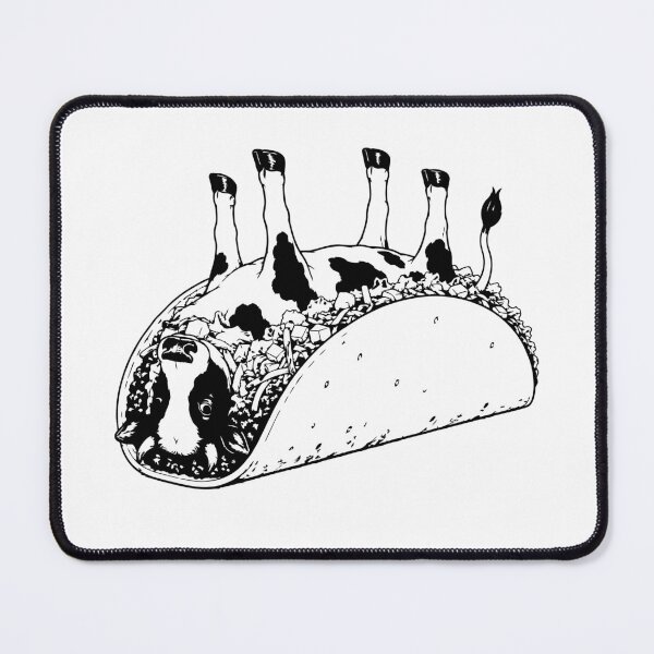 Item preview, Upside Down Cow in a Taco – Black and White Surreal Food Art designed and sold by PIXEL POP DESIGNS - Beyond the Norm!.