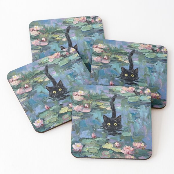 Item preview, Black Cat in the Water Lilies, A Tribute to Claude Monet designed and sold by HeyGlad.