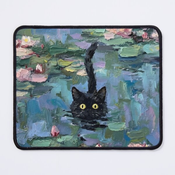 Item preview, Black Cat in the Water Lilies, A Tribute to Claude Monet designed and sold by HeyGlad.