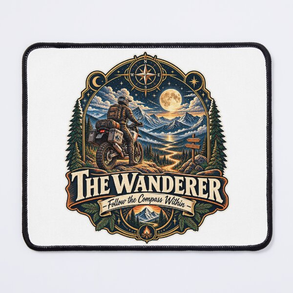 Item preview, The Wanderer Retro Adventure Motorcycle Travel Design designed and sold by TorqueTheoryLab.