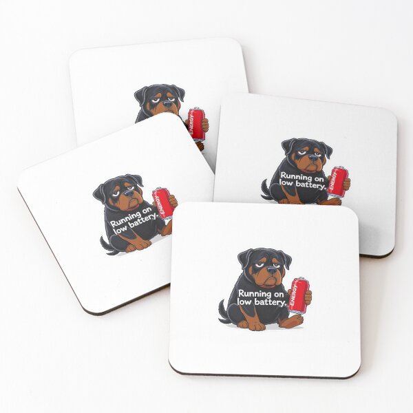 Item preview, Male Rottweiler – Cartoon Art with Funny Phrase “Running on low battery” designed and sold by cutechaosstudio.