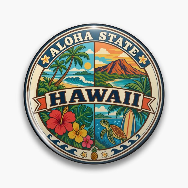 Item preview, Hawaii Aloha State Vintage Island Travel Souvenir Badge designed and sold by DreamLayerStudio.