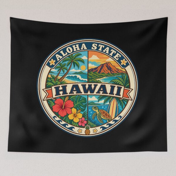 Item preview, Hawaii Aloha State Vintage Island Travel Souvenir Badge designed and sold by DreamLayerStudio.